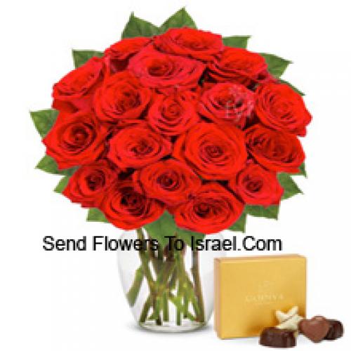 24 Roses in Vase with Chocolate