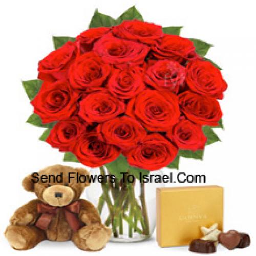 12 Roses with Yummy Chocolates and Teddy