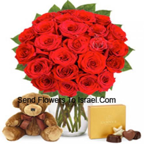 24 Roses with Yummy Chocolates and Teddy