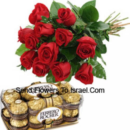 12 Red Roses with Yummy Chocolates