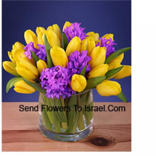 Beautifully Arranged Yellow Tulips in Vase