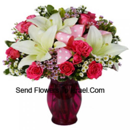 Cute Pink Roses and White Lilies