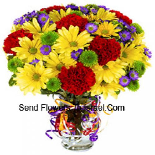 24 Red Carnations and Yellow Gerberas