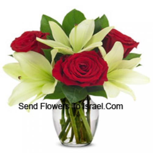 Beautiful Red Roses and White Lilies