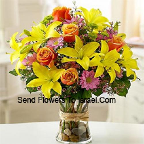 Lilies, Roses and Cute Gerberas in Vase