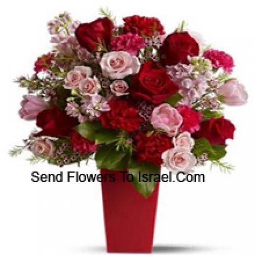 24 Red Roses, Carnations and Pink Roses