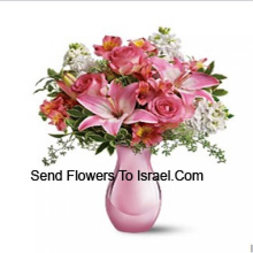 Cute Pink Roses and Lilies with Assorted Flowers