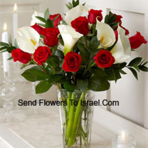 Elegant Red Roses and White Lilies