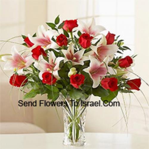 Elegant Roses and Lilies in Vase