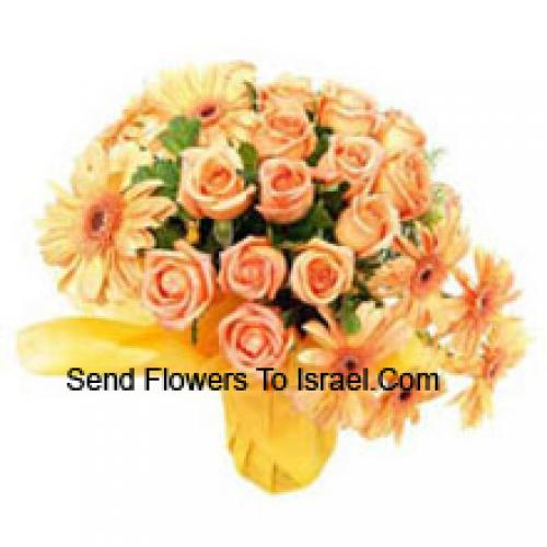 12 Orange Roses and Exotic Gerberas