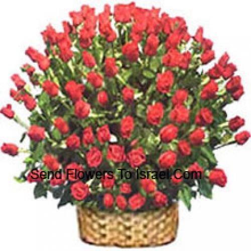 200 Elegant Red Roses Basket