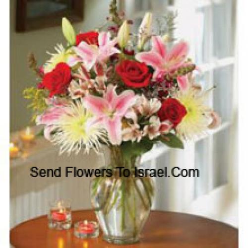 Sweet Pink Lilies and Red Roses