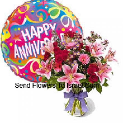 Anniversary Balloon with Assorted Flowers