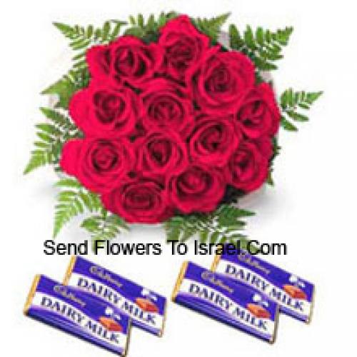 12 Red Roses with Tasty Assorted Chocolates