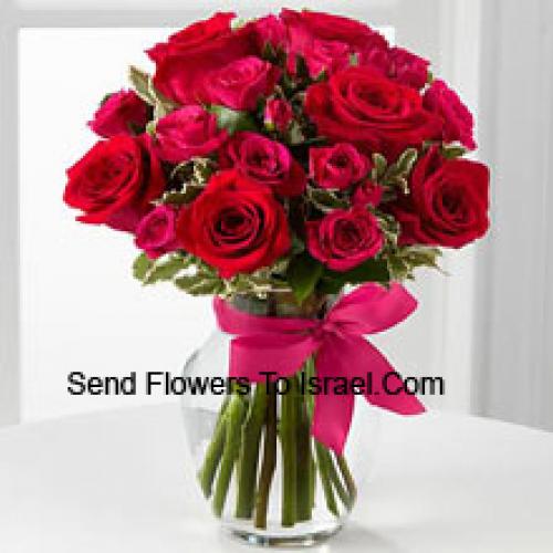 18 Cute Red Roses with Pink Bow