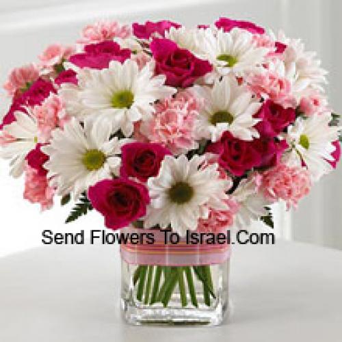 Elegant Roses, Carnations and Daisies in Vase