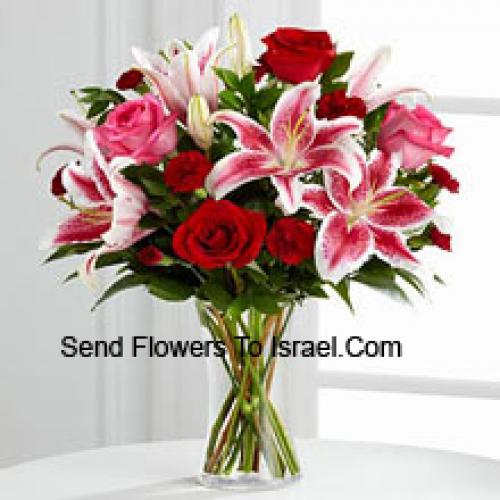 Roses with Pink Lilies in Vase