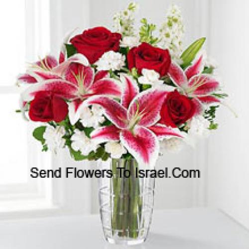 Roses and Lilies with Assorted White Flowers