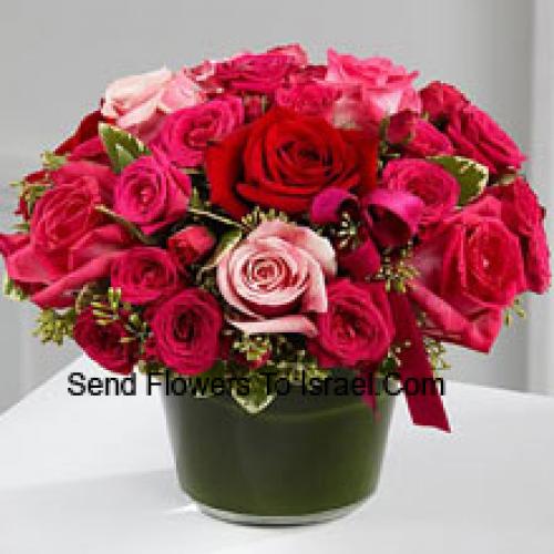 Red and Pink Basket of 24 Roses