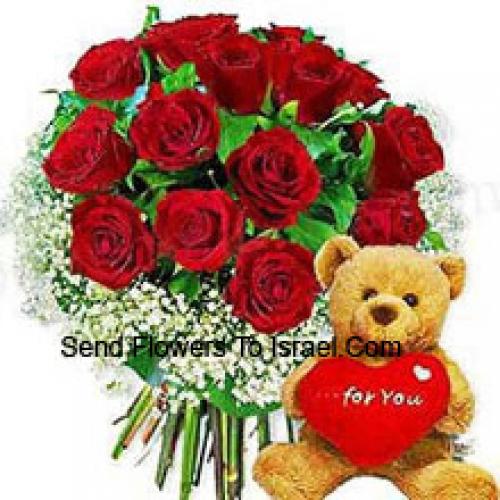 12 Roses with Hearty Teddy