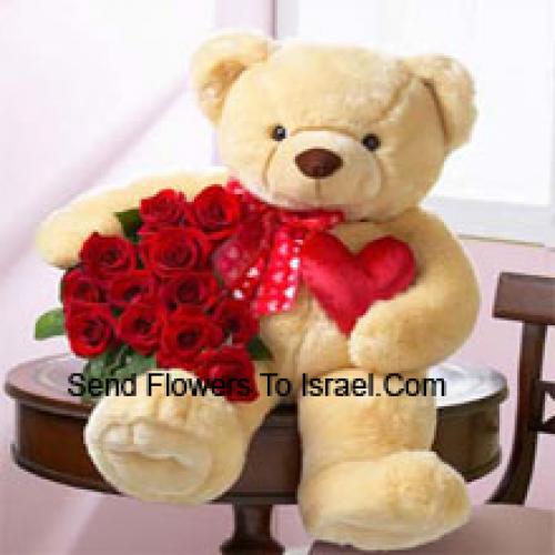 12 Schattige Rozen met 24 Inch Teddybeer