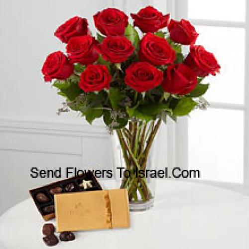 12 Red Roses with Yummy Godiva Chocolates