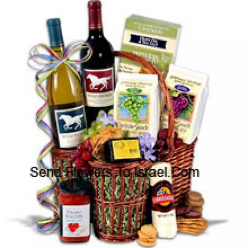 Basket of Tasty Items and Wine